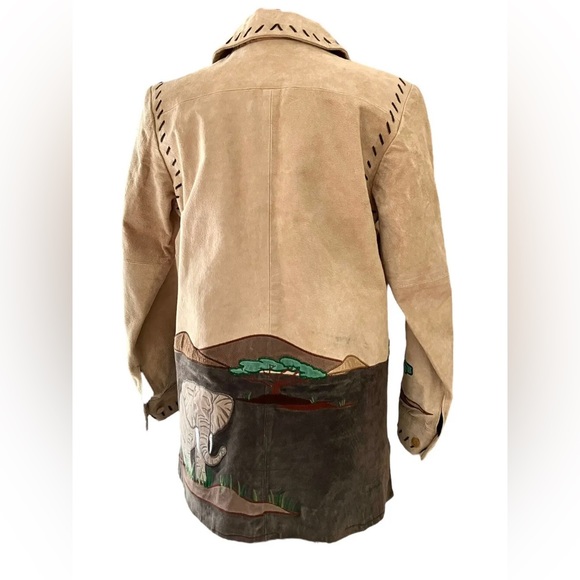 The Quacker Factory Suede Leather Jacket Embroidered Safari Size XS African - Picture 2 of 13